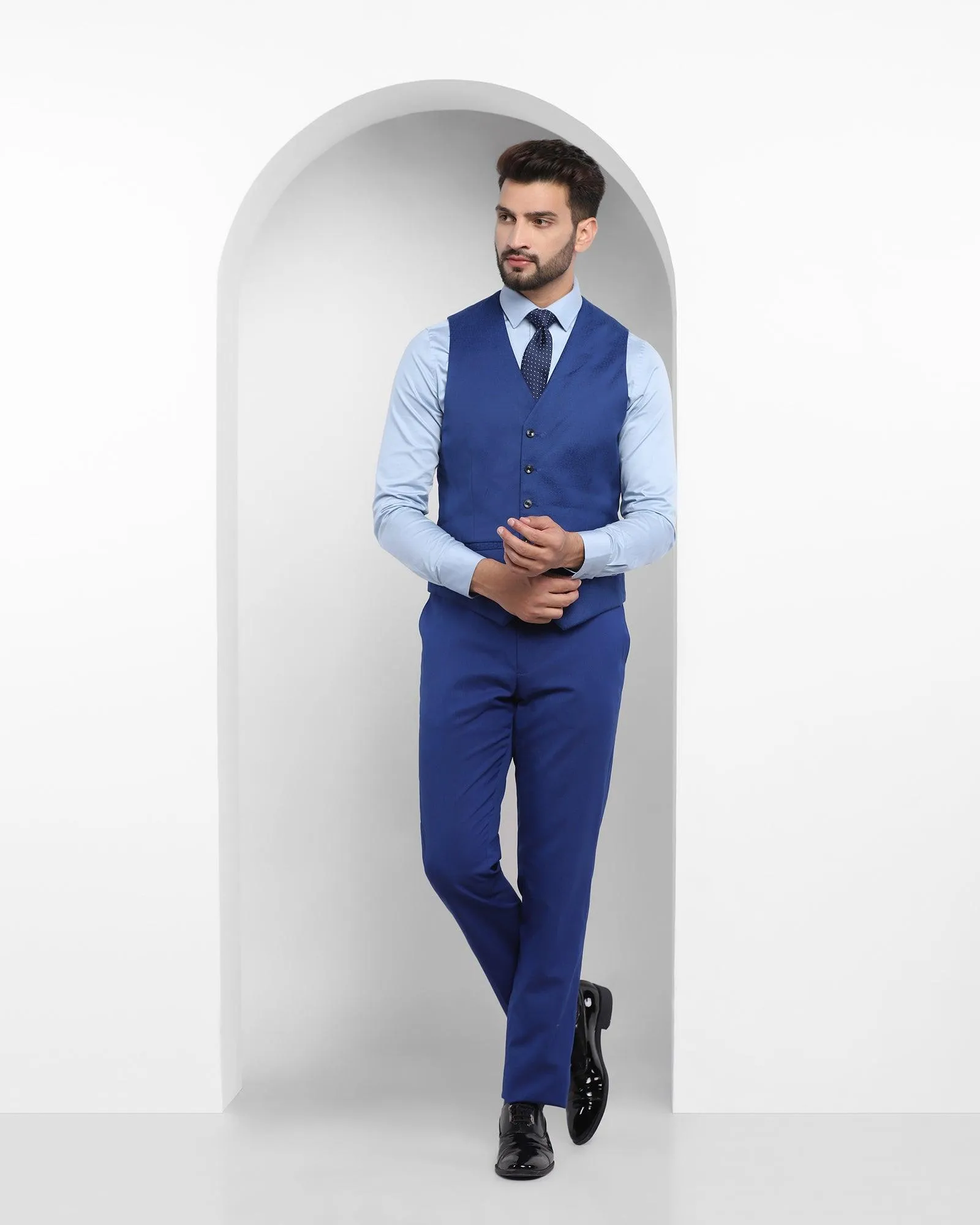 Tuxedo Three Piece Royal Blue Textured Formal Suit - Reto