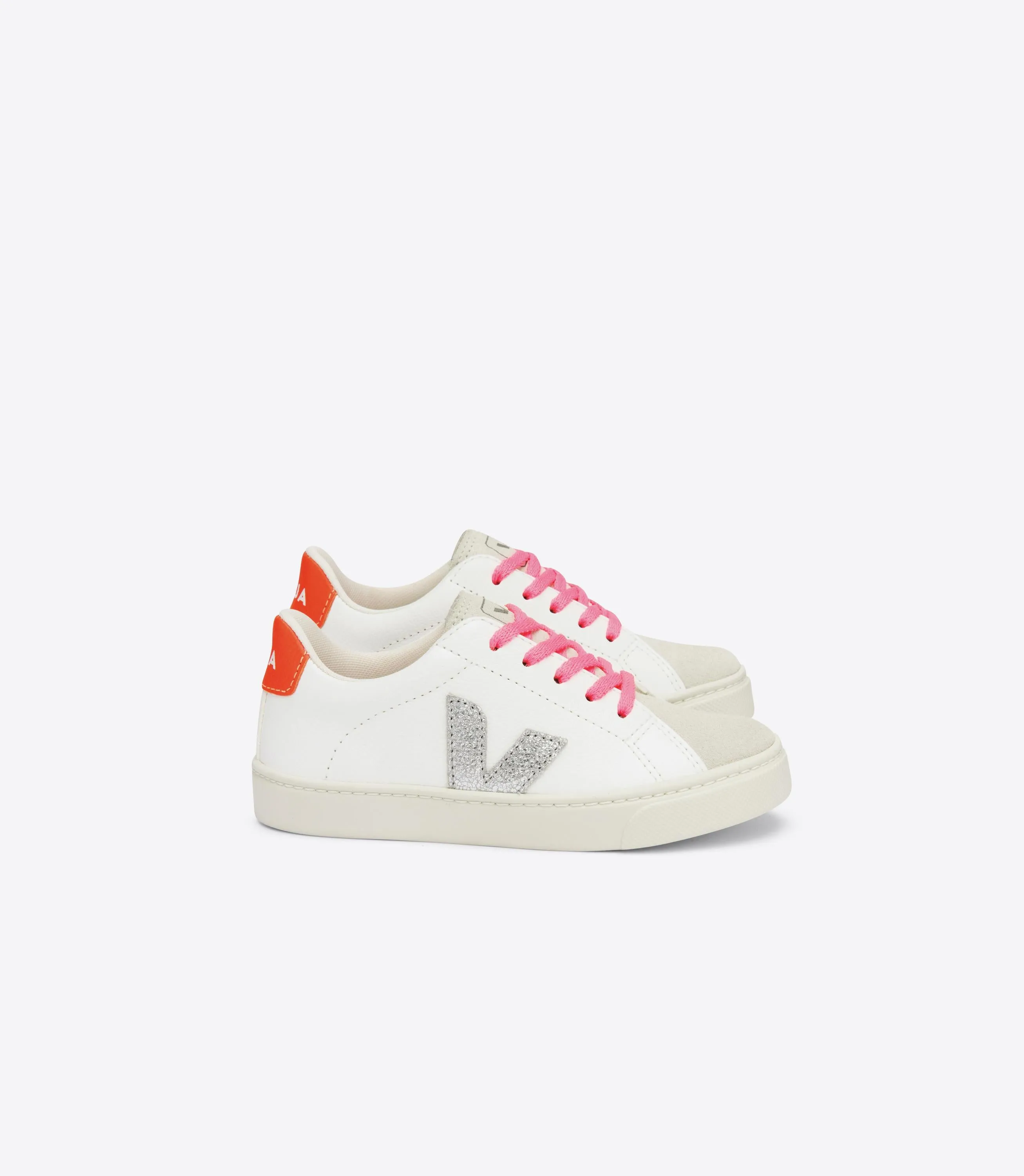 Veja Esplar Lace Girls White Silver Orange Trainer