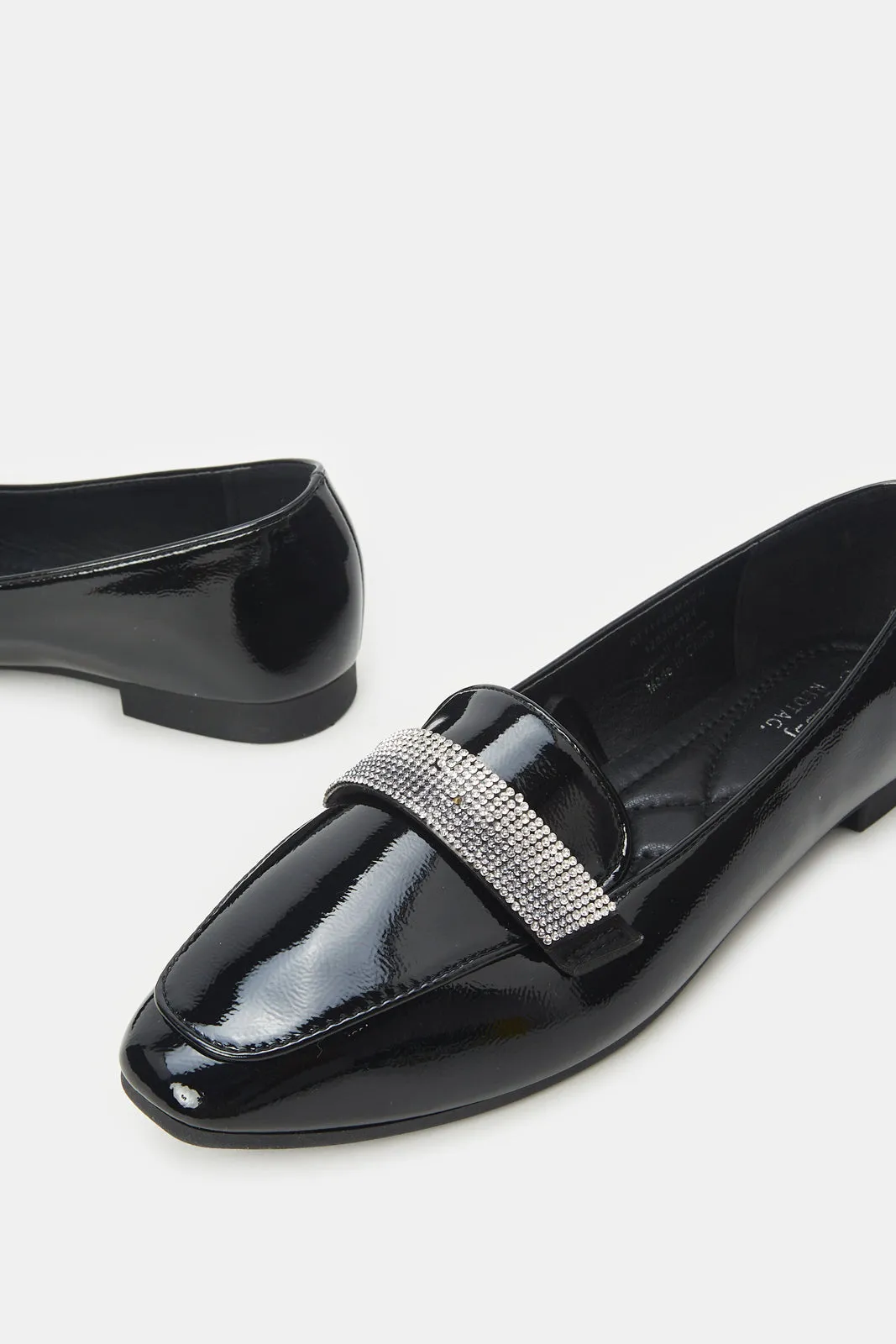 Women Black Patent Loafer With Embellishment