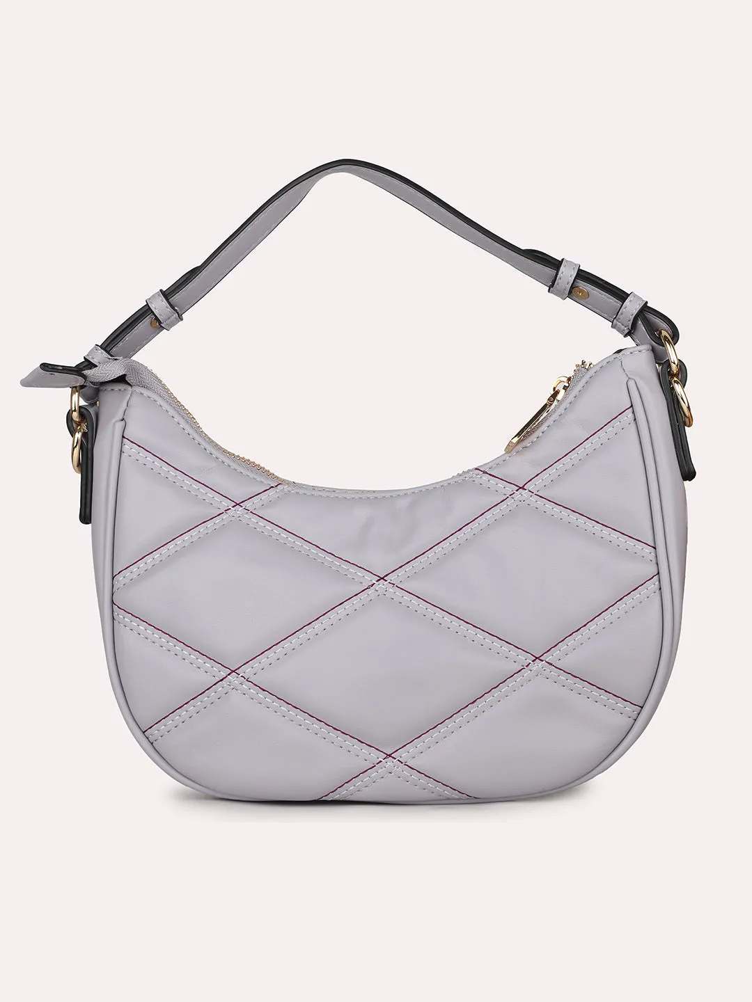 Women Purple Qulited Half-Moon Shoulder Bag